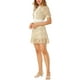 thumbnail image 4 of INSPIRE CHIC Vestido Mini de Cuello con Volantes Impreso Ajustado y Acampanado con Encaje en el Dobladillo M Blanco Amarillo, 4 of 6