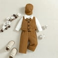 thumbnail image 2 of Tao Tao Baby Boy Gentleman Outfit Formal Tuxedo Suit Bowtie Romper Overalls With Vest Hat Birthday Wedding Party Clothes Brown 0 Months, 2 of 9