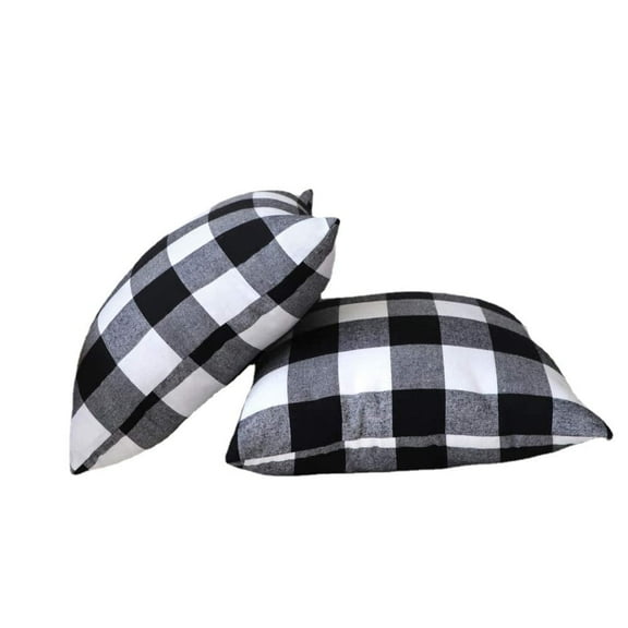 LNGOOR Set of 2 Buffalo Check Throw Pillow Covers Farmhouse Outdoor Plaid Square Pillow Cushion Case Black and White Polyester Linen for Christmas Thanksgiving Decor Car Bed Sofa, 18 x 18 inches