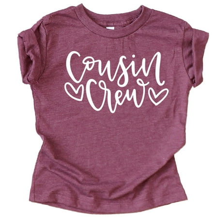 

Cousin Crew Heart T-Shirts and Bodysuits for Baby and Toddler Girls Fun Family Outfits Vintage Burgundy Shirt