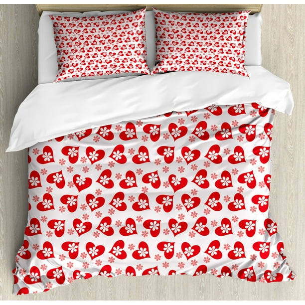 Valentines King Size Duvet Cover Set, Romantic Feelings Illustration