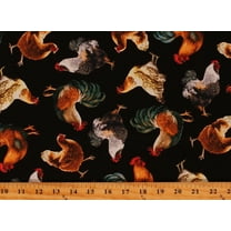 Cotton Chickens Poultry Birds Farm Animals Allover Black Cotton Fabric Print by the Yard (DONA-C8339-BLACK)