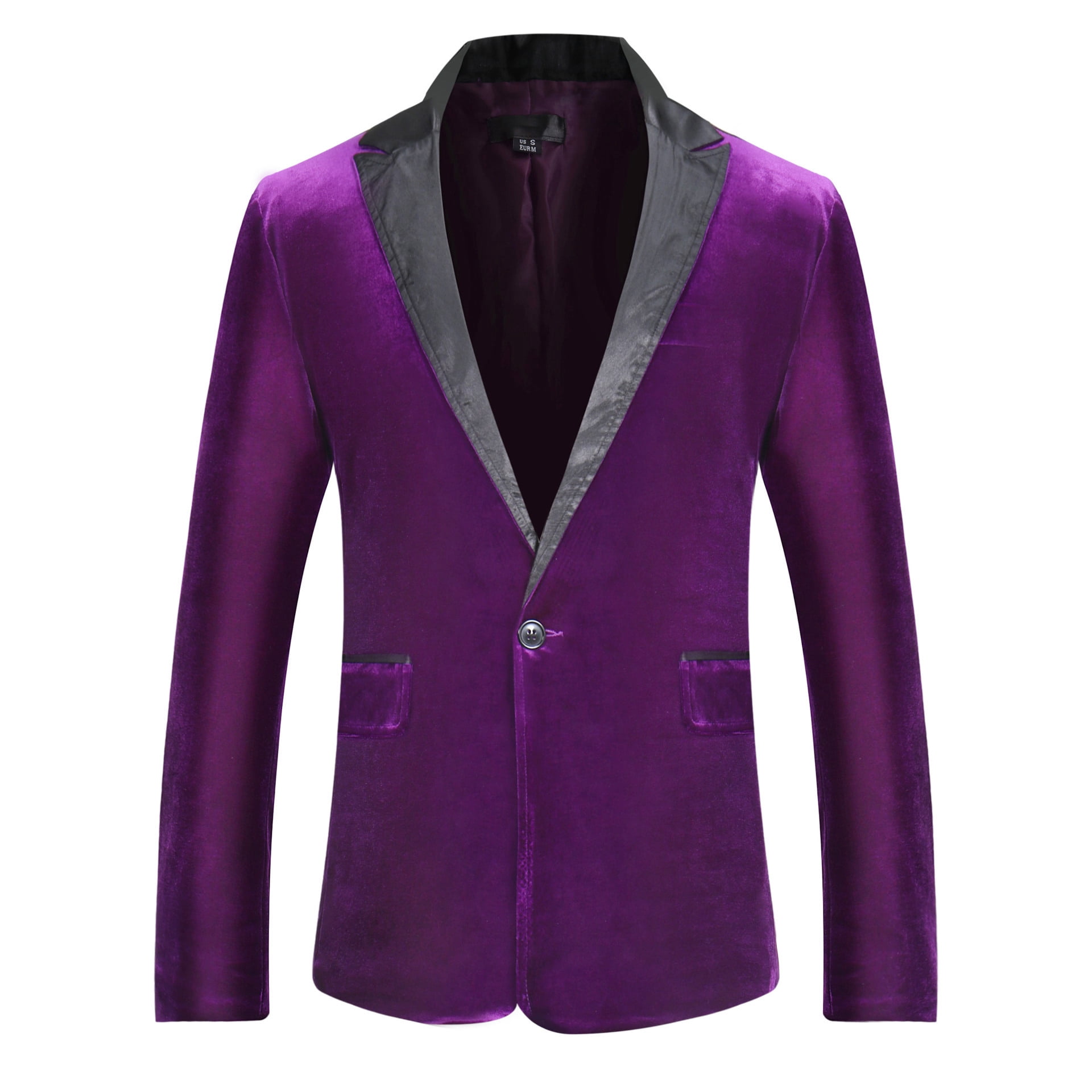 KISSQIQI Mens Solid Velvet Suit Jacket 