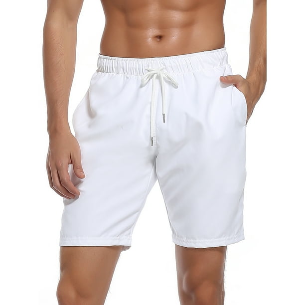 RELLECIGA Men's White Swim Trunks Quick Dry Board Shorts with Pockets ...
