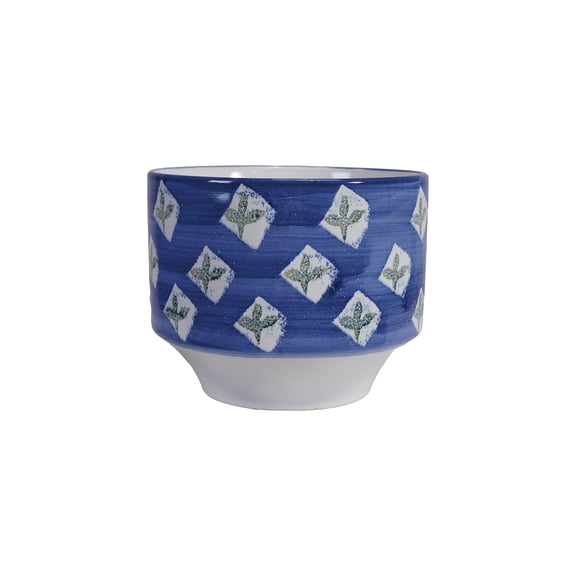 Creative Co-Op Stoneware Planter with Pattern in Reactive Glaze, Blue and White