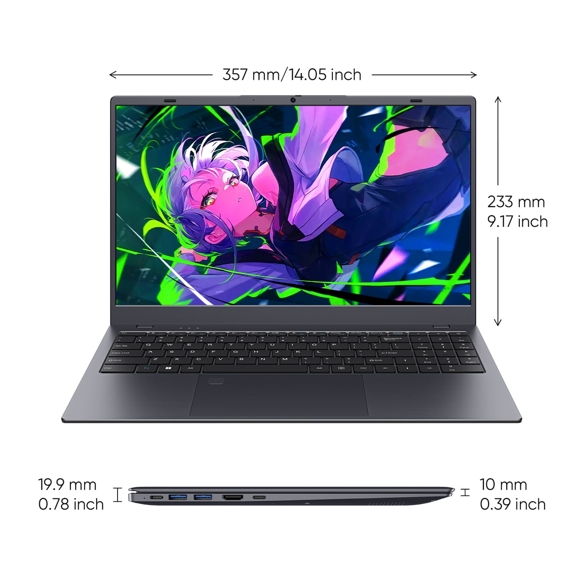 Laptop Tulasi 15.6" Win 11 PC Intel N95 4C4T 12GB+1024GB, Notebook Grey