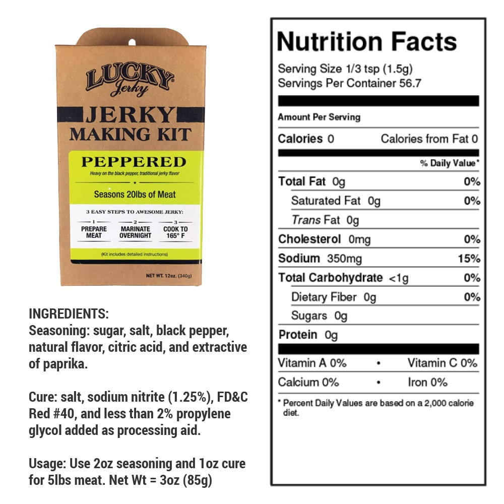 Lucky Beef Jerky DIY master pack - 4 flavors (Peppered, Teriyaki, Original, Red Pepper) - Seasoning it for 80 lbs of meat