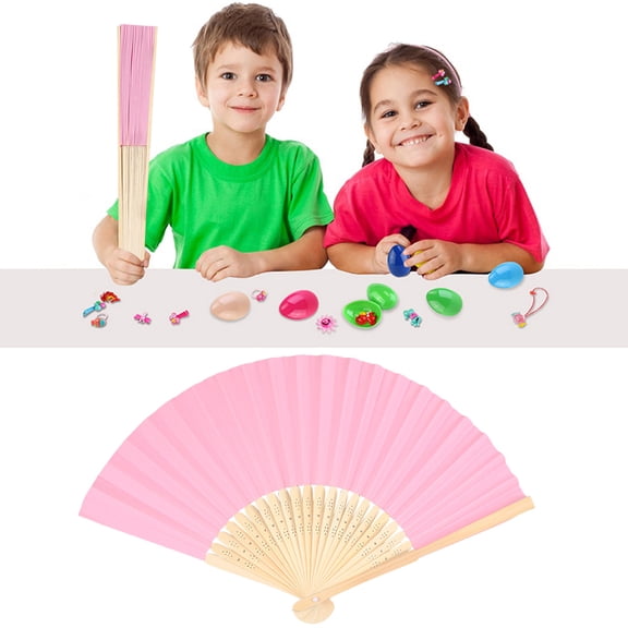 MLINS Pink Classic Folding Fan for Decoration Made of Polyester Taffeta Perfect for Parties and Weddings Size 2pcs