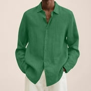 FITORON Men's Tops- Collared Long Sleeve Dressy Button-Down Solid Blouse ,for Spring Autumn Green XL