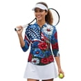 thumbnail image 2 of HUIACONG Athletic Polo Shirts for Sports Golf Outdoor Activities, Polyester Spandex Fabric Quick Breathable Women's 3/4 Sleeve Golf Top, American Flag Floral, 2 of 10