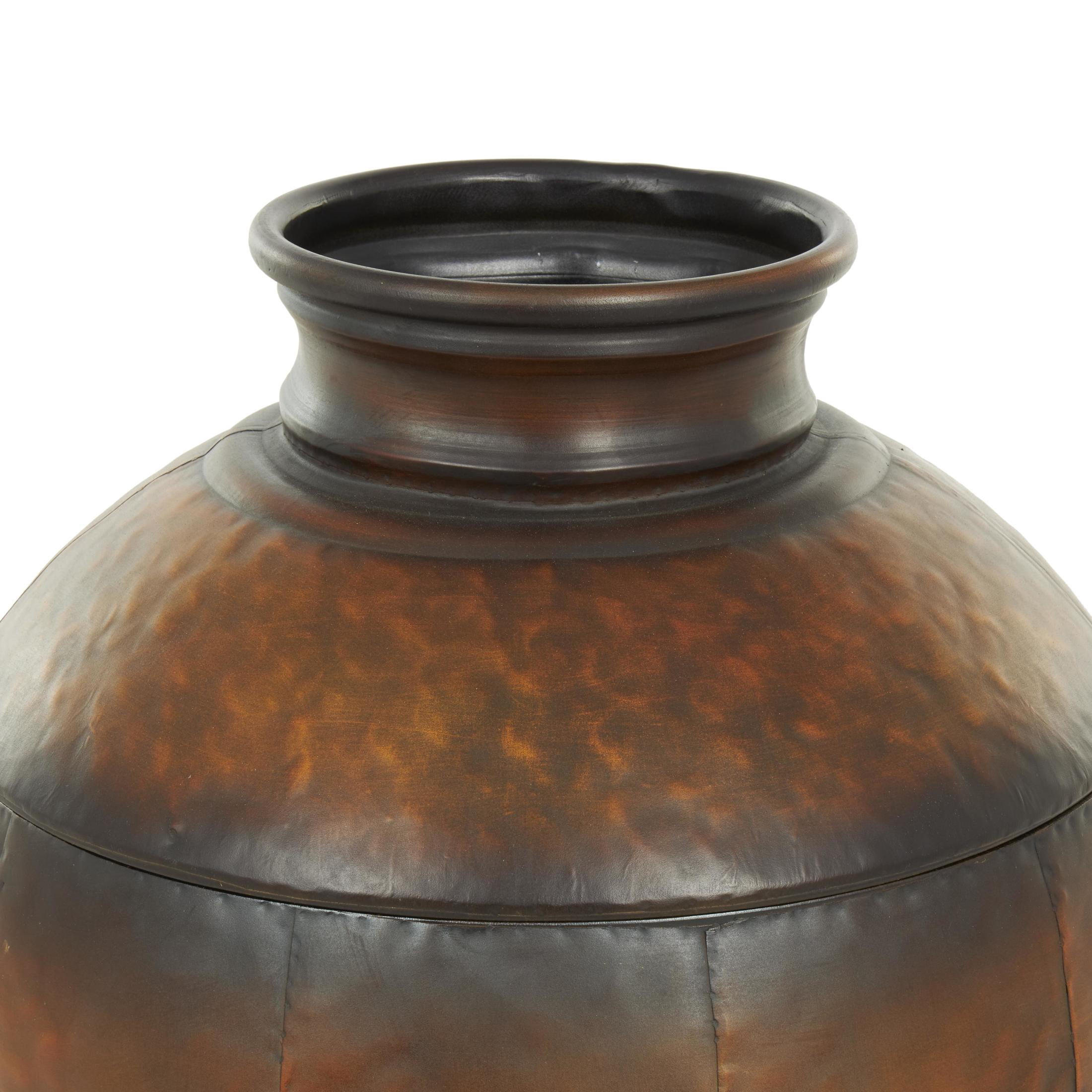 DecMode 26", 22", 17"H Antique Style Round Pot Floor Brown Metal Vase, Set of 3