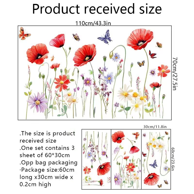 Boho Flower Wall Decals Small Floral Wall Stickers Peel and Stick Watercolor Floral Leaf Wall Decals Cute Botanical Wildflower Wall Stickers for Girls Room Nursery Baby Bedroom Decor