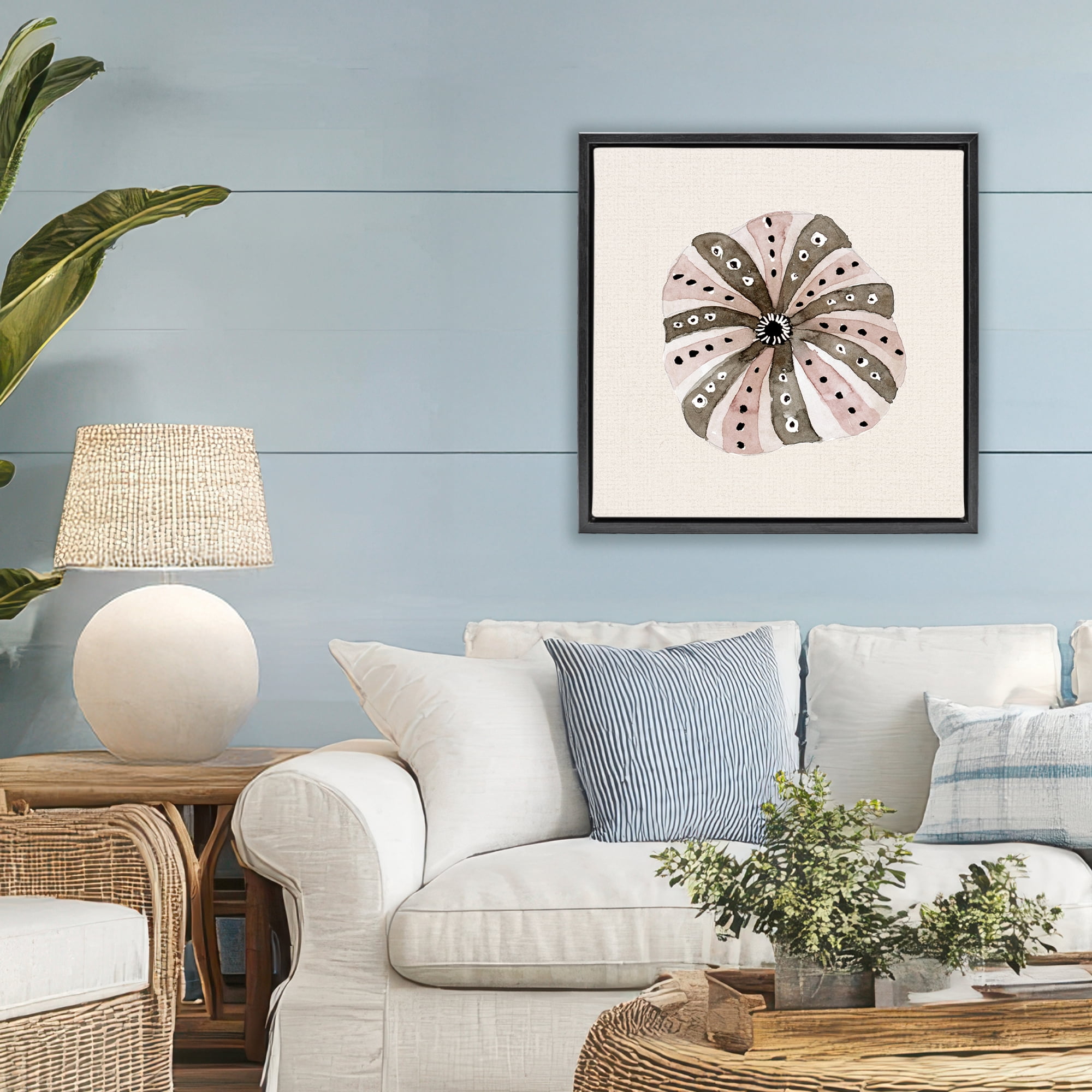 Stupell Industries Taupe Striped Sea Urchin Black Framed Floater Canvas Wall Art, design by Lanie Loreth