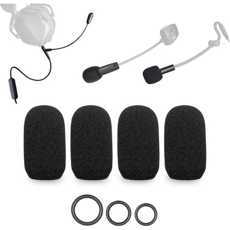 4-Pack Mic Foam Covers Compatible with V-MODA BoomPro Microphone, Antlion ModMic Wireless Boom Microphone for Headphone + 12 O-Rings in 3 Sizes - Windscreen Pop Filter, High Density