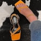 thumbnail image 5 of Sandalias de tacón alto con tira trasera y punta abierta cuadrada de estilo vintage para mujer, 5 of 5
