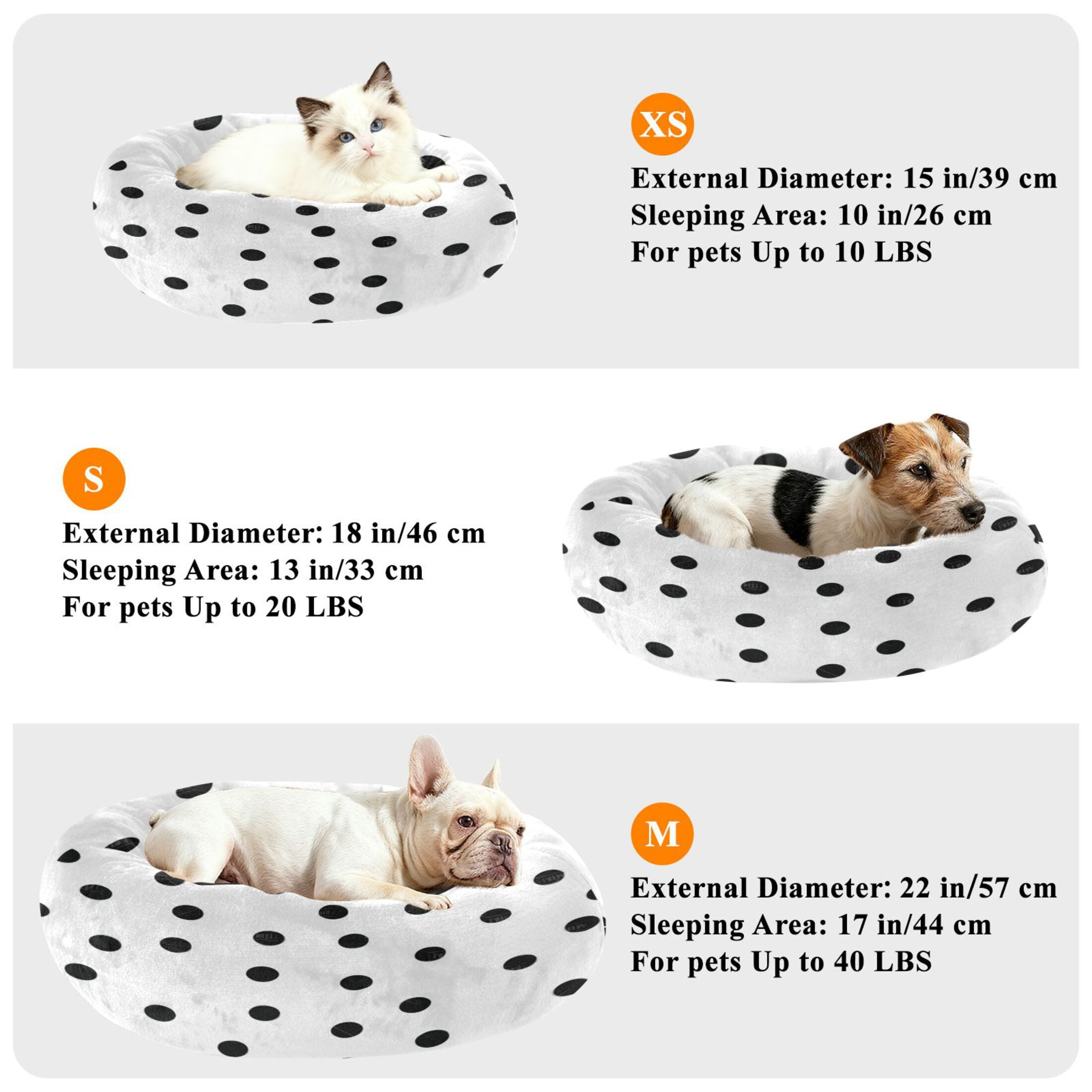 Iauyy Pet Couch Donut Cat Bed for Indoor Cats/Small Dogs Washable & Machine with Non-slip Bottom Calming Cat Furniture, Smoothly Seamless Polka Dots (M)