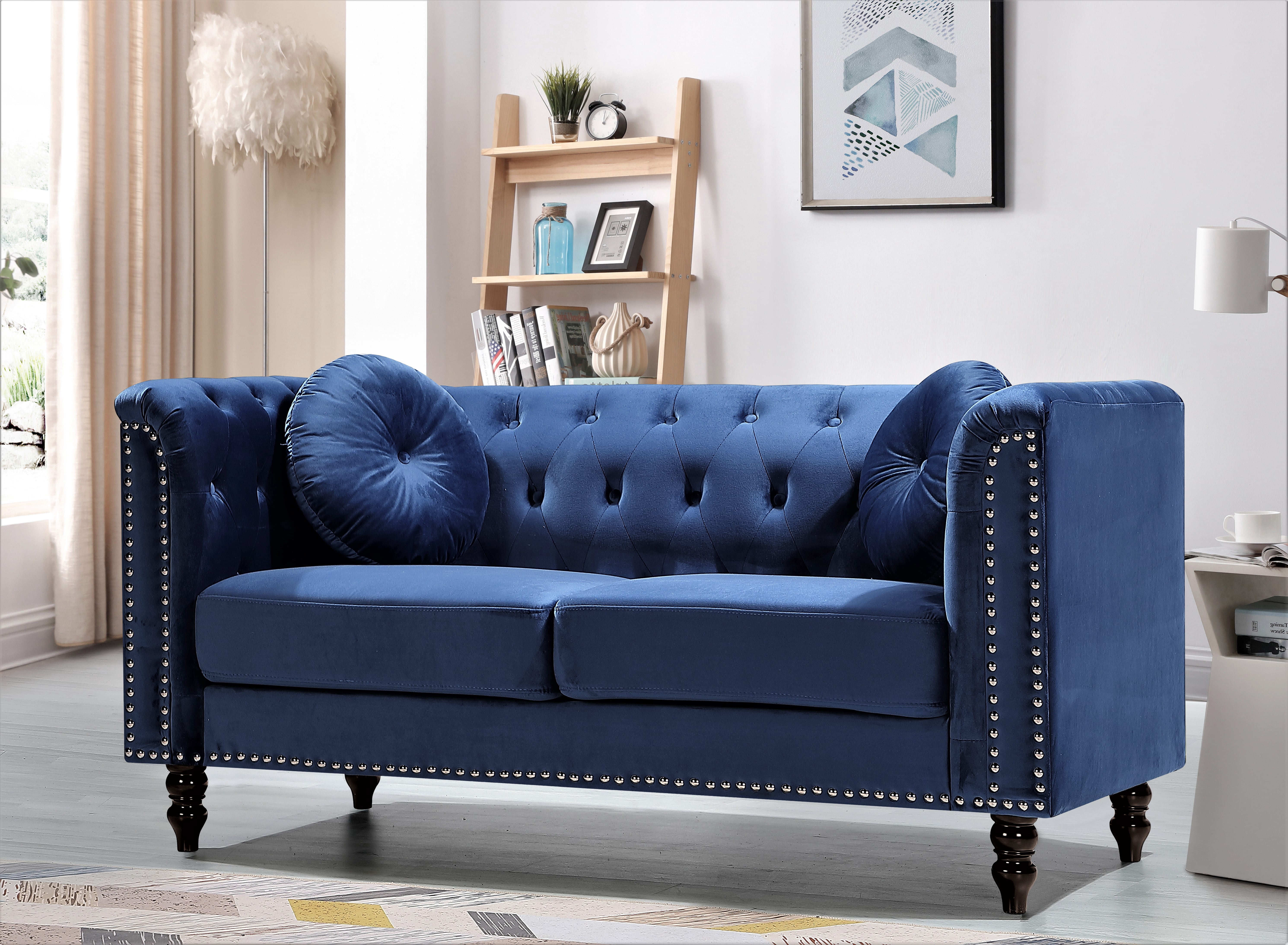 Uspridefurniture Aathish 65'' Velvet Rolled Arm Loveseat -Blue