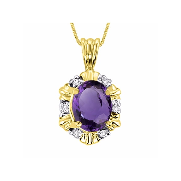 Rylos 14K Yellow Gold Halo Pendant Necklace: 9X7MM Amethyst & Sparkling Diamonds -  18" Chain Exquisite Birthstone Jewelry