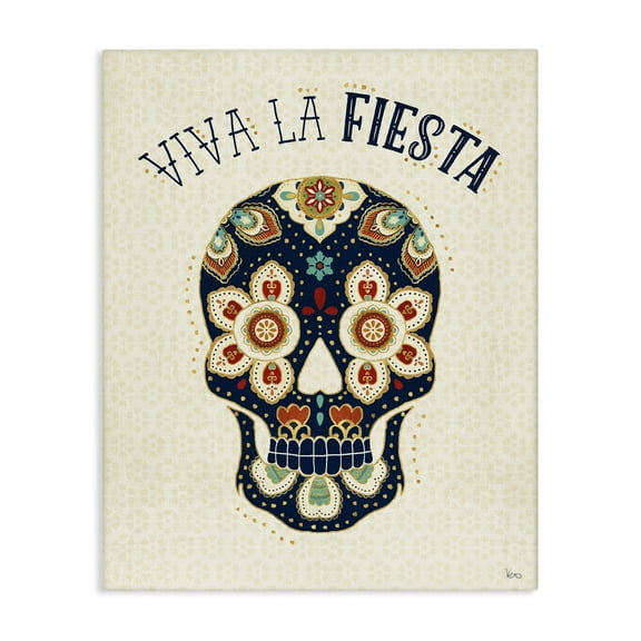 Stupell Industries Viva la Fiesta Calavera Inspirational Quotes & Sayings Painting Wrapped Canvas Art Print Wall Art, 16 x 20