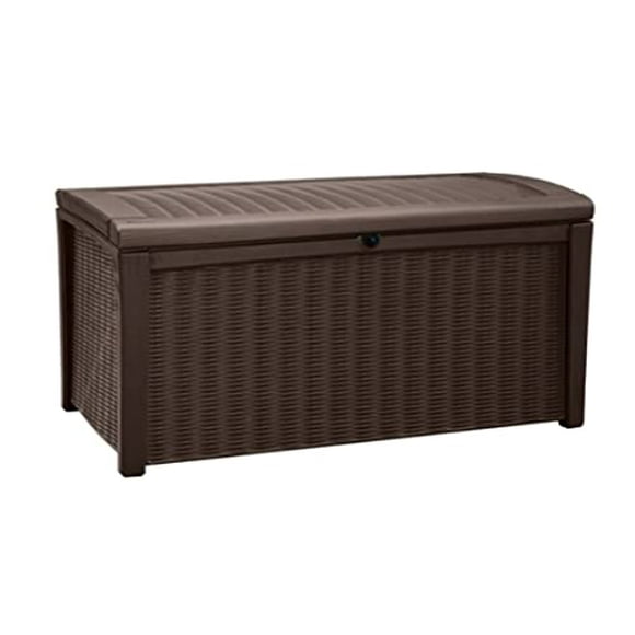Keter Borneo 110 Gallon Resin Deck Box-Organization and Storage for Patio Furniture Outdoor Cushions, Throw Pillows, Garden Tools and Pool Toys, Brown