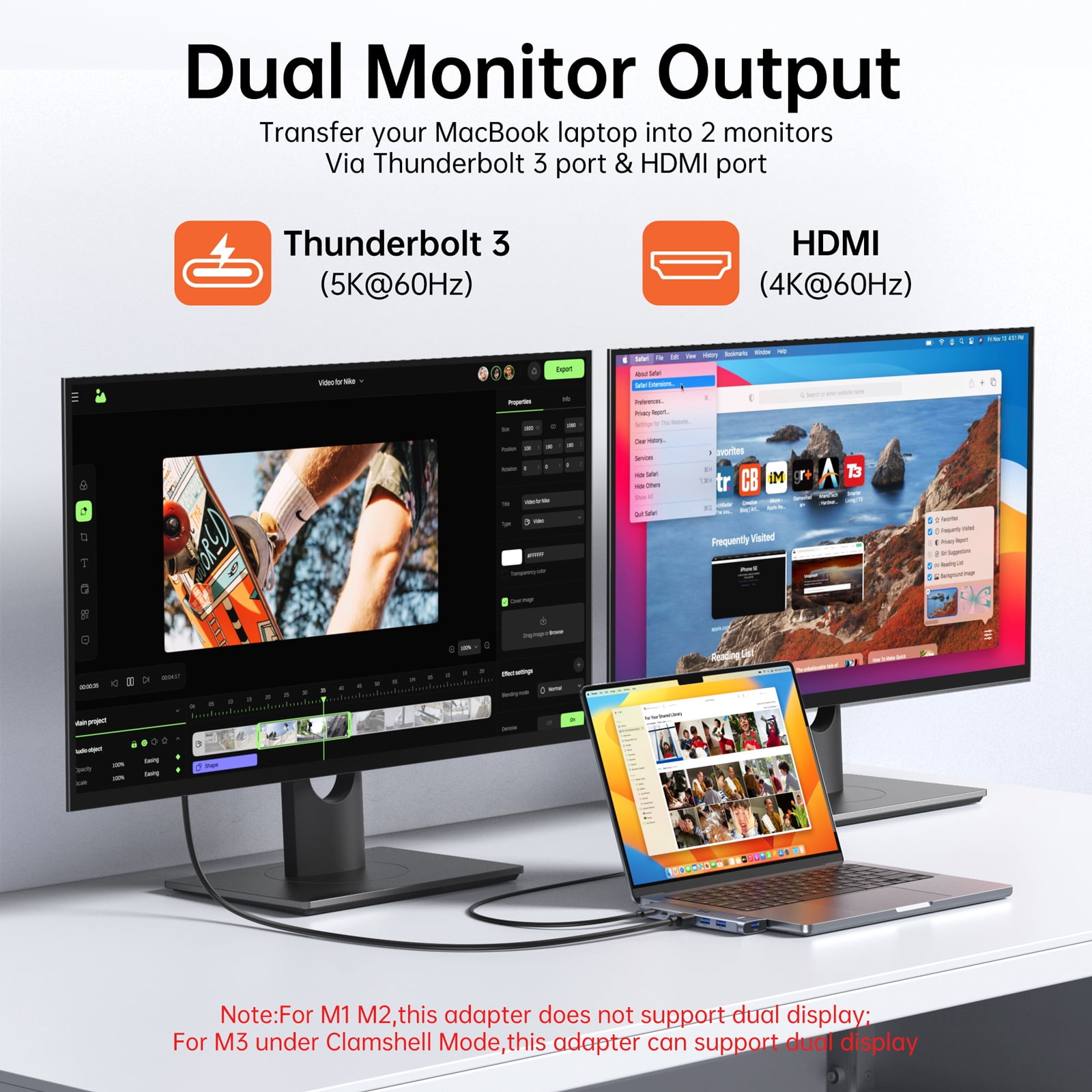 USB C Adapter HDMI Hub for MacBook Pro/Air M1 M2 M3 2024 2023 13"15"16",Mac USB Adapter 7-in-2, MacBook Accessories with HDMI,Thunderbolt 3, USB C and 3 A 3.0 Data Ports, 3.5mm Audio