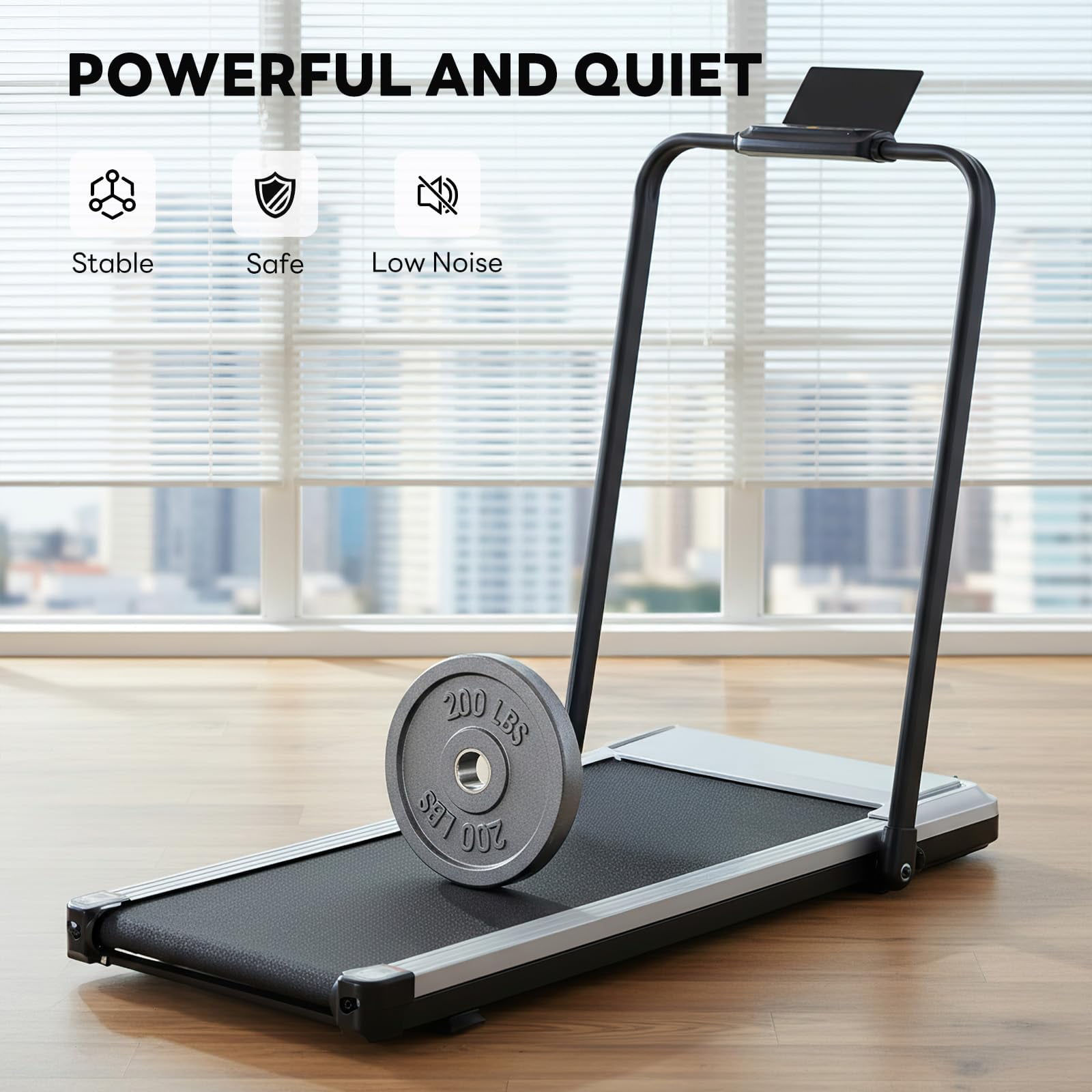 CONCETTA Foldable Walking Treadmill with Handrails, Quiet 2-in-1 Under Desk Treadmill for Home Office, Remote Control, LED Display, Silver