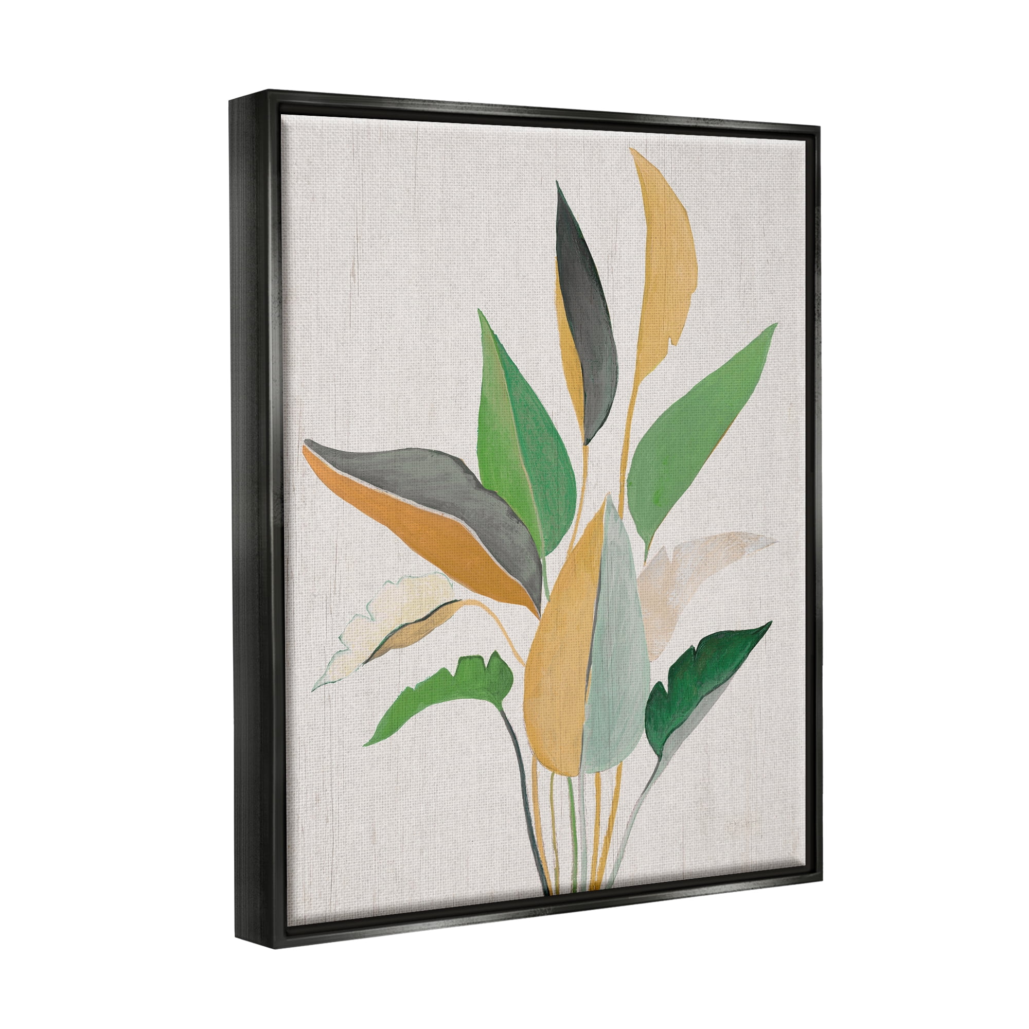 Stupell Industries Neutral Botanical Leaves Botanical & Floral Painting Black Floater Framed Canvas Art Print Wall Art, 17 x 21