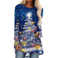 thumbnail image 2 of UPPADA Christmas Shirts for Womens Cute Christmas Tree Print T-Shirts Crewneck Xmas Tree Graphic Long Sleeve Tops camiseta navideña Blue,L, 2 of 5
