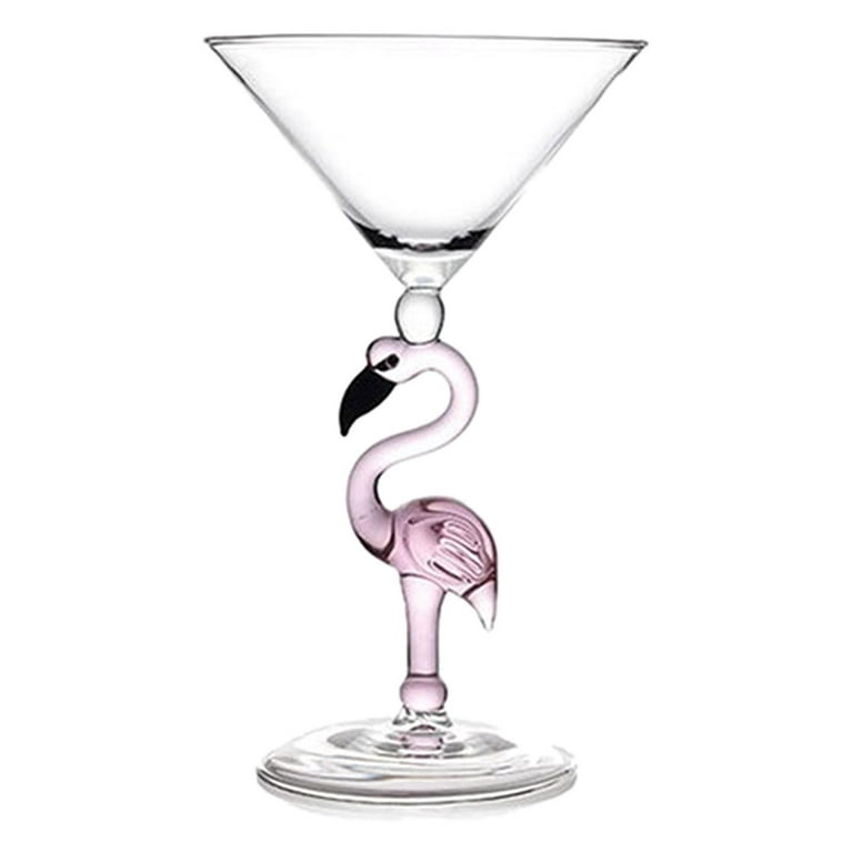 Pink Flamingo Martini Goblet Transparent Drinkware Crystal Champagne Cup  for Christmas Cocktail Birthday Parties , 200ML 