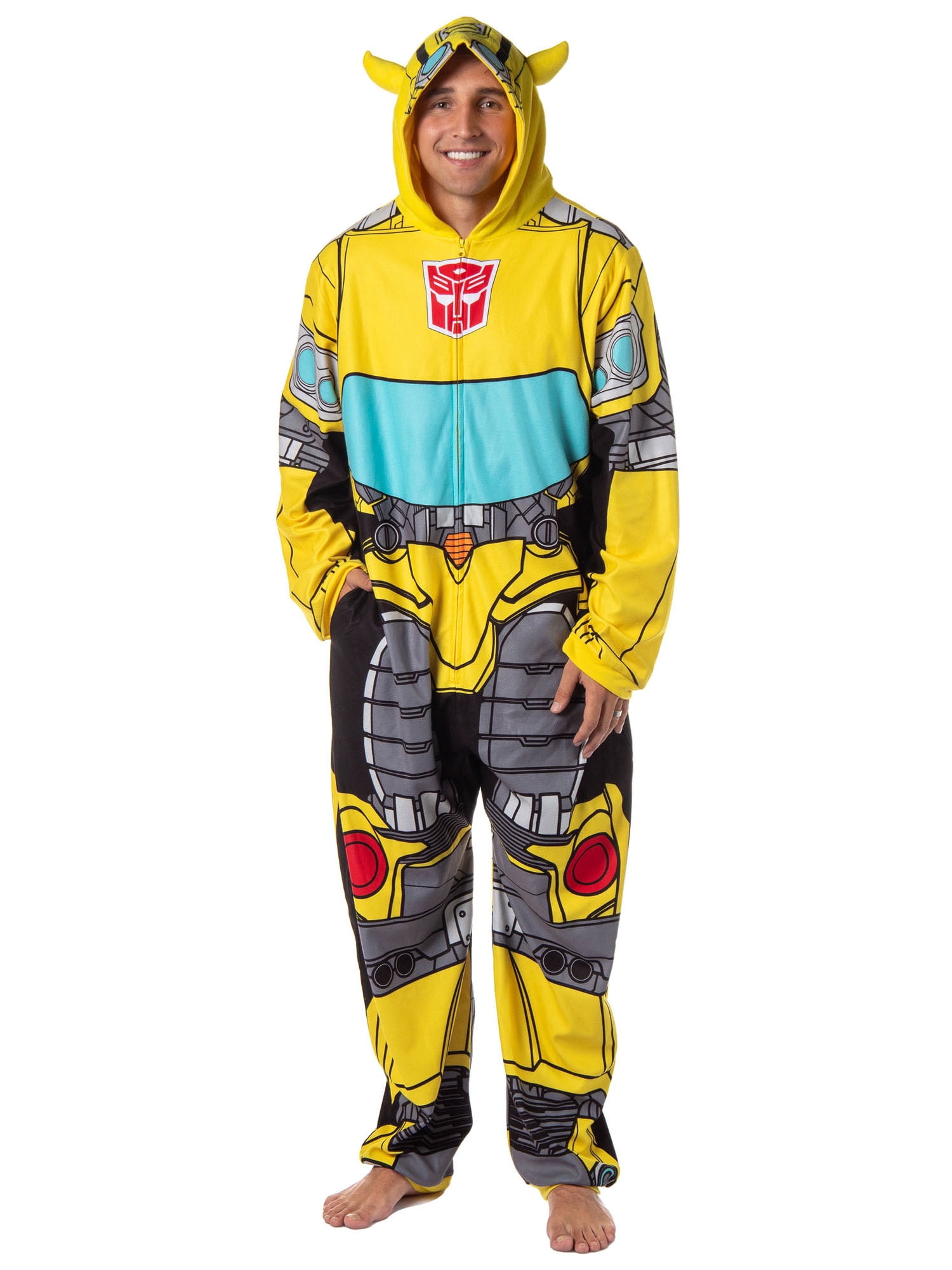 Transformers Men's Retro Autobots Character Hooded One Piece Union Suit Costume Pajama Loungewear Sleepwear