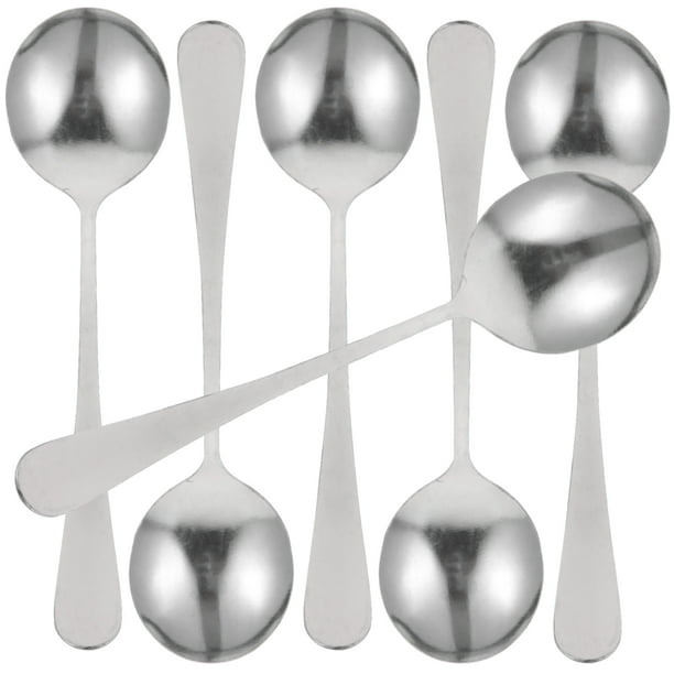 GOOHOCHY 6 cucharas de sopa de metal, cucharas de sopa de acero inoxidable, cucharas de metal para mezclar y cucharas para revolver sopa.