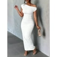 thumbnail image 2 of Women'S Elegant Maxi Dress Short Sleeve Bodycon Cocktail Prom Summer Oblique Off-Shoulder White S, 2 of 5