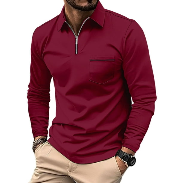 Fashnice Men's T-shirt V Neck T Shirts Half Zipper Tops Regular Fit Daily  Wear Blouse Claret XL 