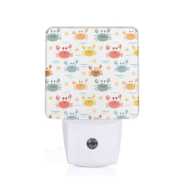 Balery Colorful Crabs Luz Nocturna LED con Sensor Automático, Enchufe con Sensor Crepuscular, Luz Suave de 0.5W para Dormitorio, Pasillo, Baño-UK