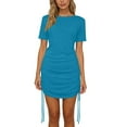 thumbnail image 4 of VEKDONE Womens T-Shirt Dress Short Sleeve Crewneck Drawstring Ruched Mini Dress Casual Athletic Tennis Dresses Solid Color Lightweight Dress Light Blue XXXL, 4 of 7