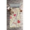 thumbnail image 2 of Ambesonne France Quilted Coverlet 2 Pcs, Doodle Eiffel Tower Love, Twin Size, Beige Pink, 2 of 2