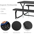 thumbnail image 4 of SAZYY Picnic Table Bench Set Outdoor Camping All Weather Metal Base Wood-Like Texture Backyard Poolside Dining Party Garden Patio Lawn Deck Large Camping Picnic Tables for Adult, Black, 4 of 8