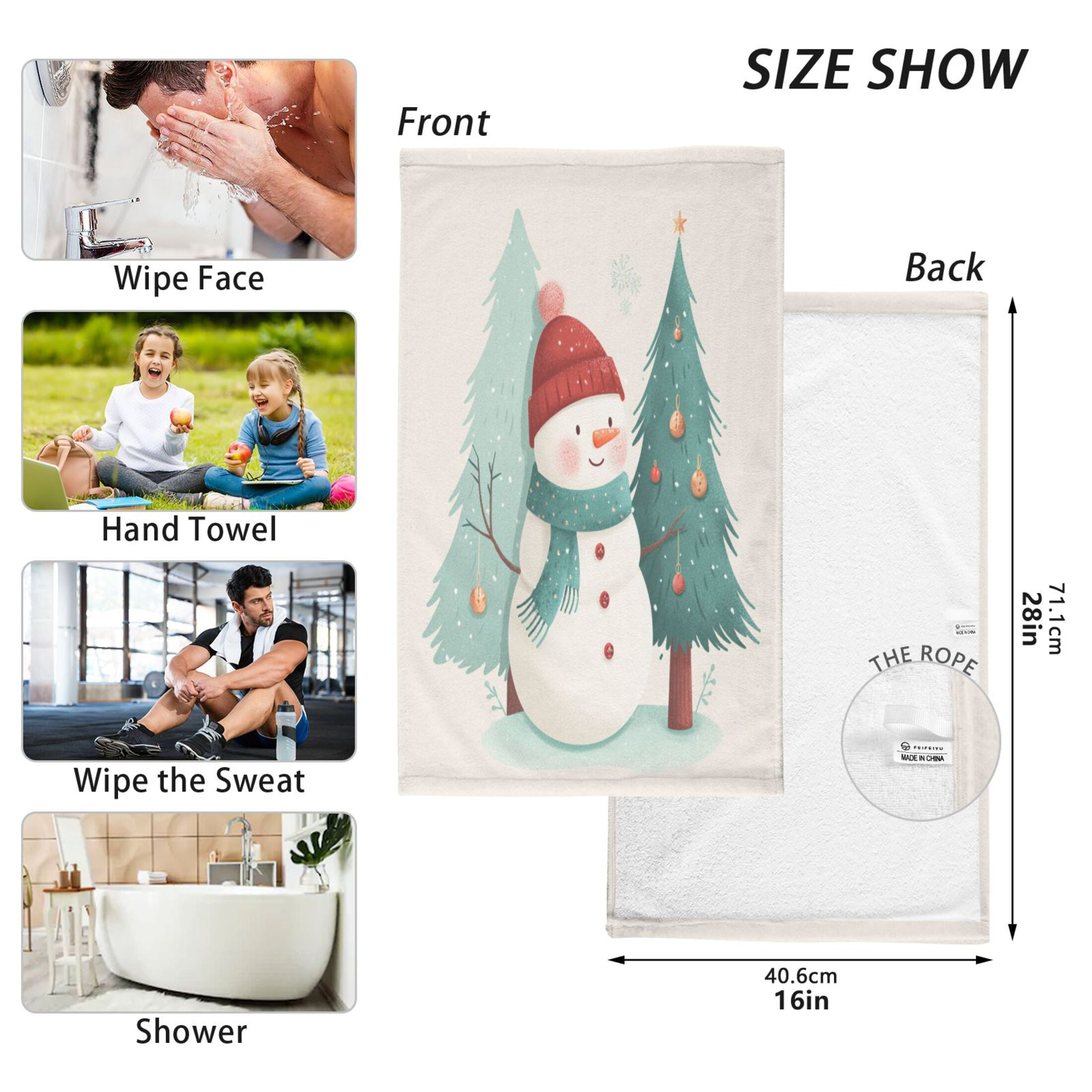 Cotton Towel Two-Piece 16x28 Inch One Sizex2 Face Towel Set Towel Set Cotton Hand Bath Towel Bathroom Beach Watercolor Christmas Snowman