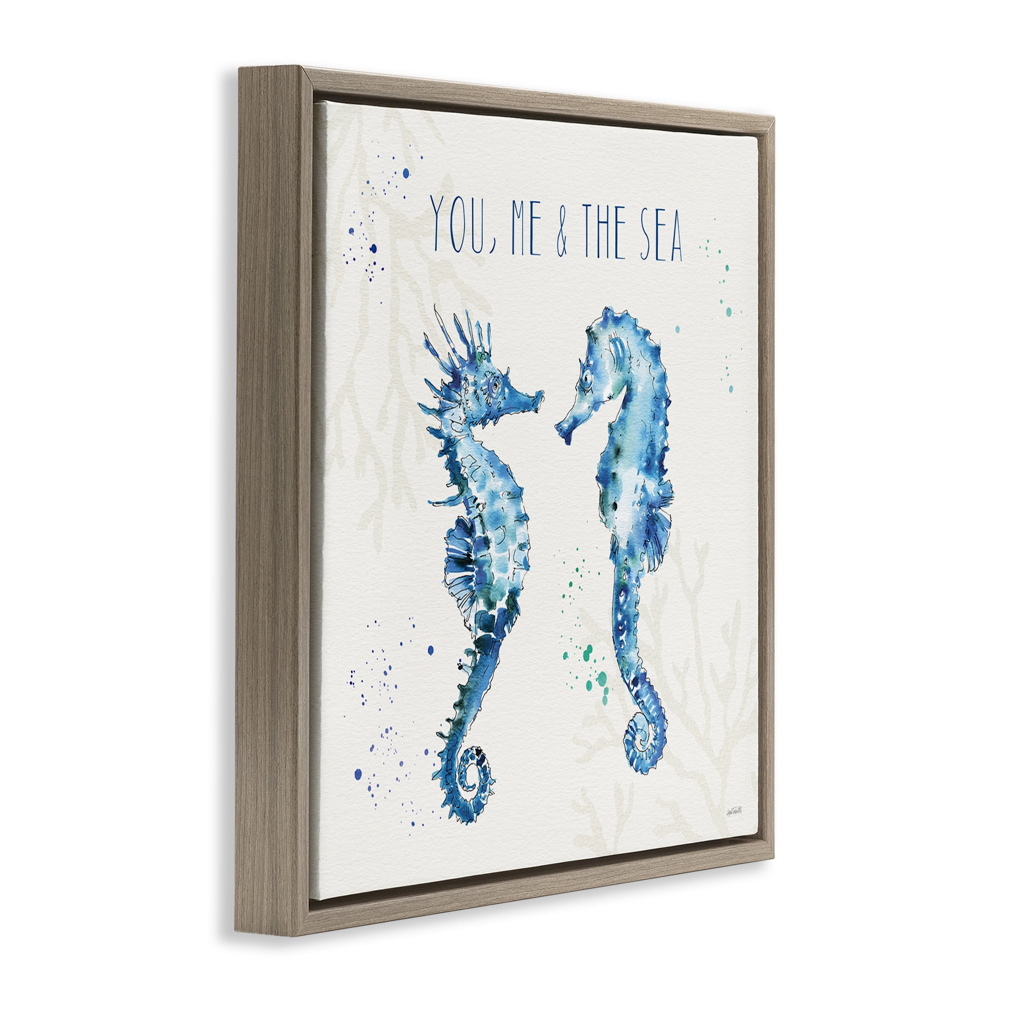 Stupell Industries You Me & Sea Quote Seahorse Nature Painting Brown Floater Framed Canvas Art Print Wall Art, 25 x 25
