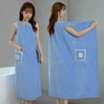 thumbnail image 6 of Bath Towel Household Women Wearable Wrap Adults Absorb Water Polyester Dry Hair Skirt Long Style Bathroom Washable Bathrobe, 6 of 9