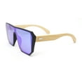thumbnail image 3 of Geometric Large Shield Mirror Lens Bamboo Wood Arm Retro Sunglasses Matte Black - Green Mirror, 3 of 4