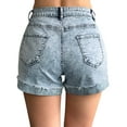 thumbnail image 2 of roswear Women's Ripped Mid Rise Stretchy Denim Jeans Shorts White Blue Large, 2 of 4