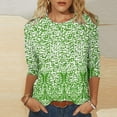 thumbnail image 2 of Pompotops Mode Femme Col Rond T-Shirt Manches 3/4 Blouse Imprimée Hauts Chandail en Molleton Liquidation, 2 of 4