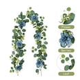 thumbnail image 4 of 5.9FT Artificial Eucalyptus Garland with Blue Dahlia Flowers, Faux Greenery Floral Vine, Realistic Leaf Garland for Mantel Table Runner Centerpiece, Wedding Arch Backdrop Party Home Decor, 4 of 6