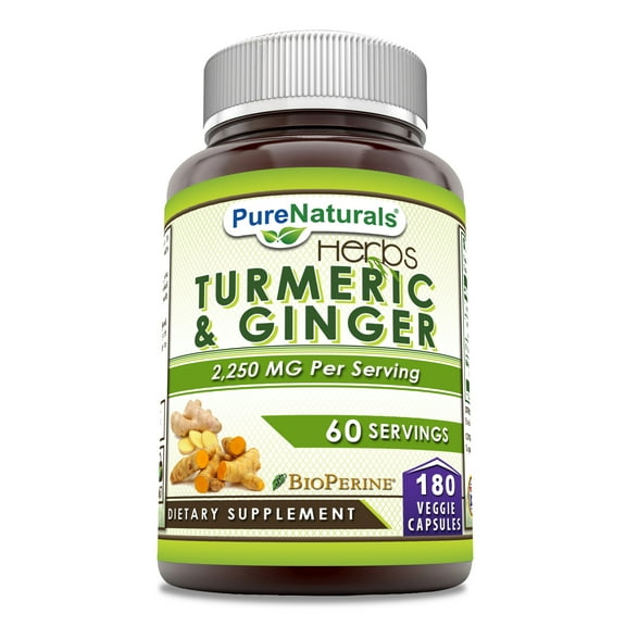 Pure Naturals Turmeric Curcumin & Ginger with BioPerine 2250 Mg 180 Veggie Capsules Supplement | Non-GMO | Gluten Free | Made in USA