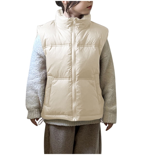 Bowake Child Zip Up Puffer Vest Winter Warm Windproof Sleeveless Jacket Kids Solid Color Outwear