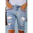 thumbnail image 4 of Blibea Womens Bermuda Jean Shorts Mid Rise Baseball Print Ripped Raw Hem Denim Bermuda Shorts Sky Blue US 12, 4 of 5