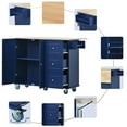 thumbnail image 6 of Royard Oaktree Kitchen Island Cart with Solid Wood Top and Drop Leaf Breakfast Bar, Rolling Mobile Kitchen Island on Wheels with Storage Cabinet and Drawers, Towel Rack & Spice Rack (Dark Blue), 6 of 8