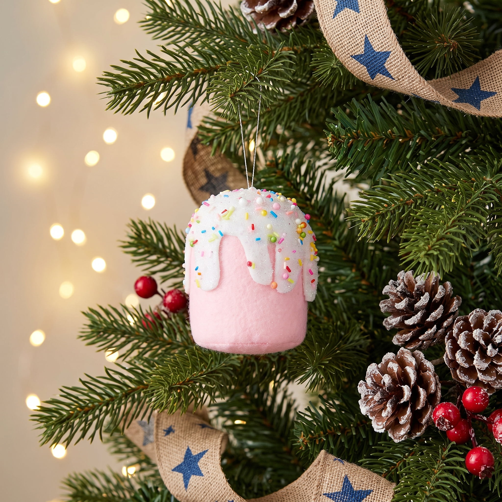 4-Count Pink and White Cupcake Christmas Ornaments, 5", by Holiday Time