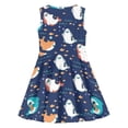 thumbnail image 5 of Bobifish Little Girls Dress Round Neck Sleeveless Skater Dress Ocean Shark Printed Waist A-Line Sundress, 5 of 5